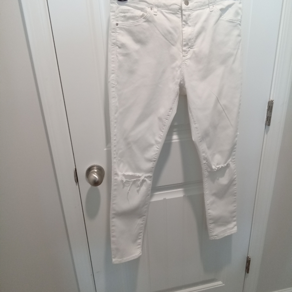 Women's Nordstrom's Topshop MOTO Leigh 32/30 14 White Distressed Skinny Leg Jean